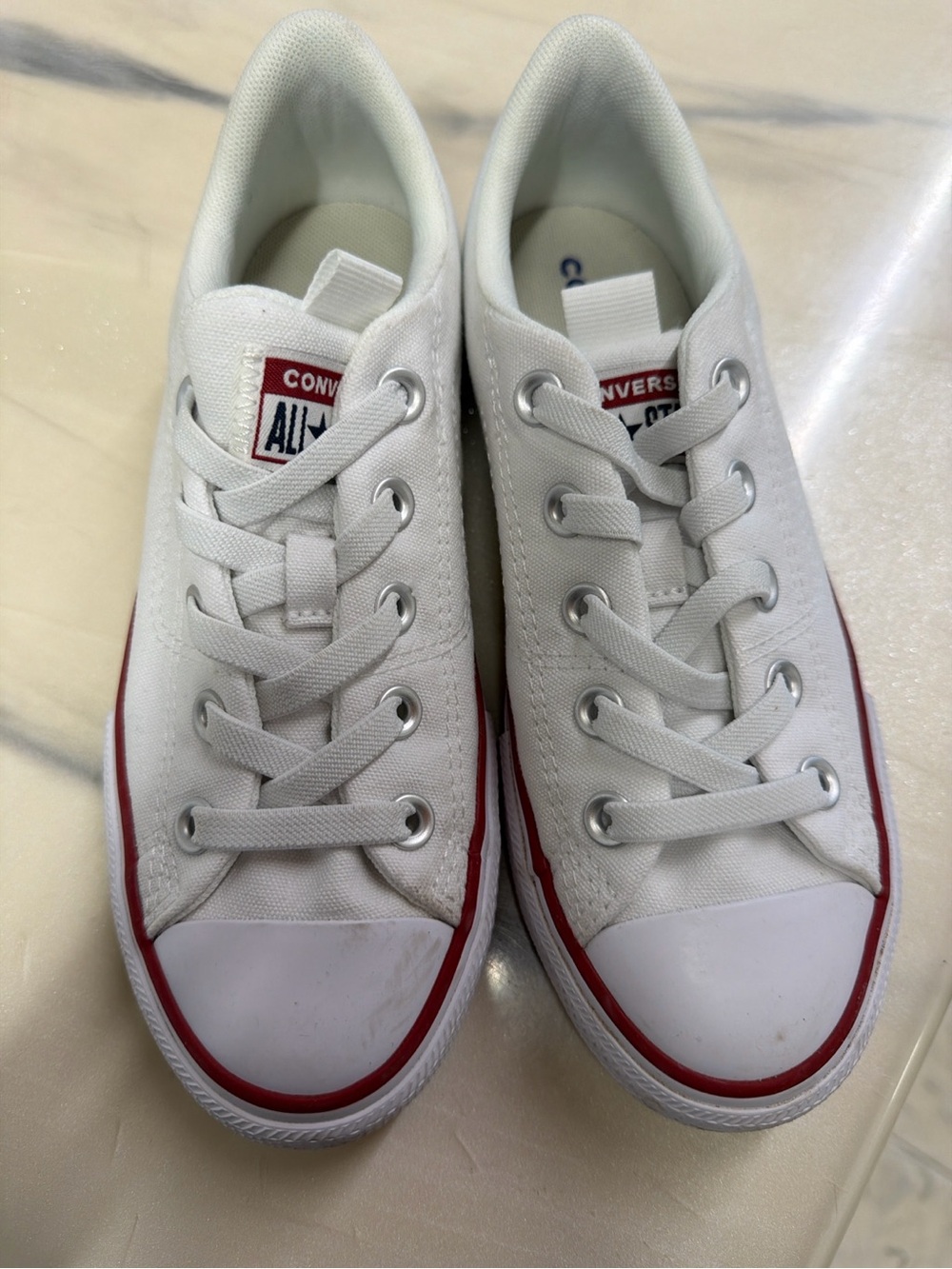 Converse Kids White Canvas Low-Top Sneakers with Red Trim